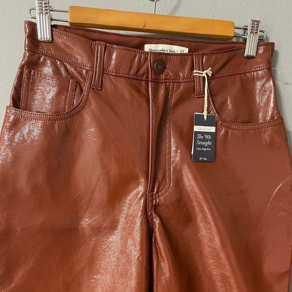 NWT Abercrombie & Fitch vegan leather 90s straight high rise curve love. Size 27 - Picture 7 of 11